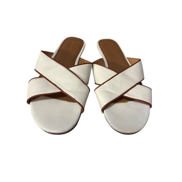 J.Crew Womens Size 10 Slides In‎ White Leather With Brown Trim - Picture 2 of 5